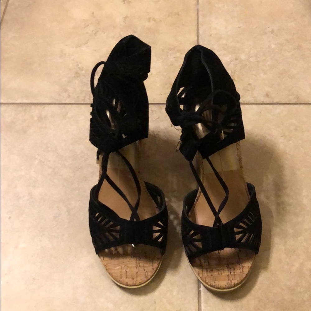 Black suede shoe with slight wedge